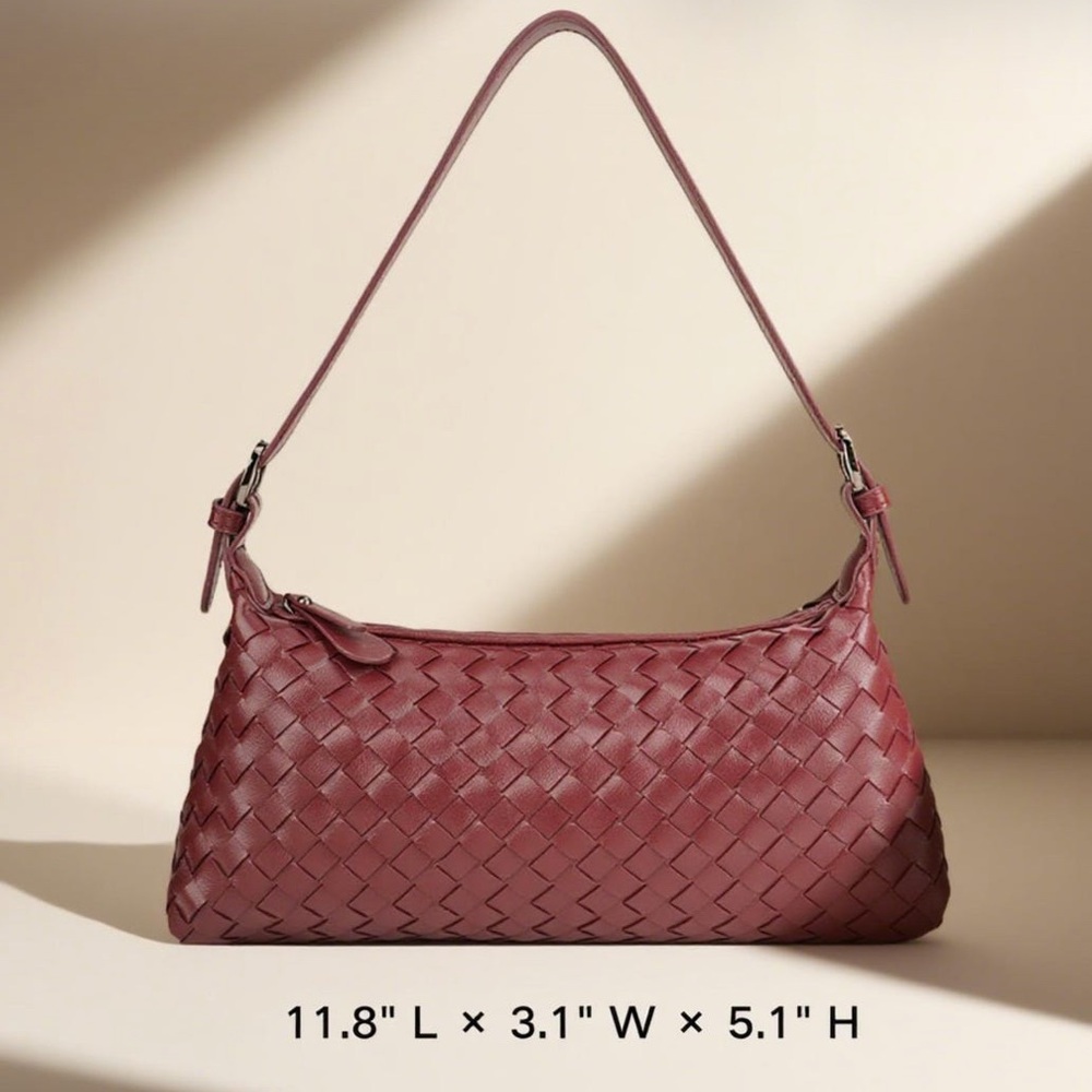 Burgundy Woven Leather Shoulder Crossbody Purse